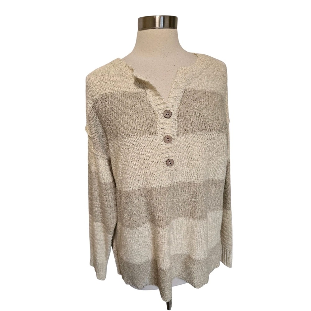 Talulah Womens Oversized Sweater White Tan Stripes Size Large‎